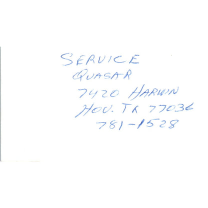 Charles T. Chuck Kelly Quasar Sales Houston Shreveport Vtg Business Card SD8-B5