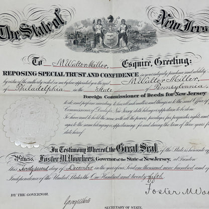 1900 Foreign Commissioner of Deeds for NJ Certificate M. Walter Miller TJ5-E2