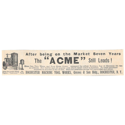 Rochester Machine Tool Works Graves & Son Bldg NY Acme 1892 Magazine Ad AB6-SM1