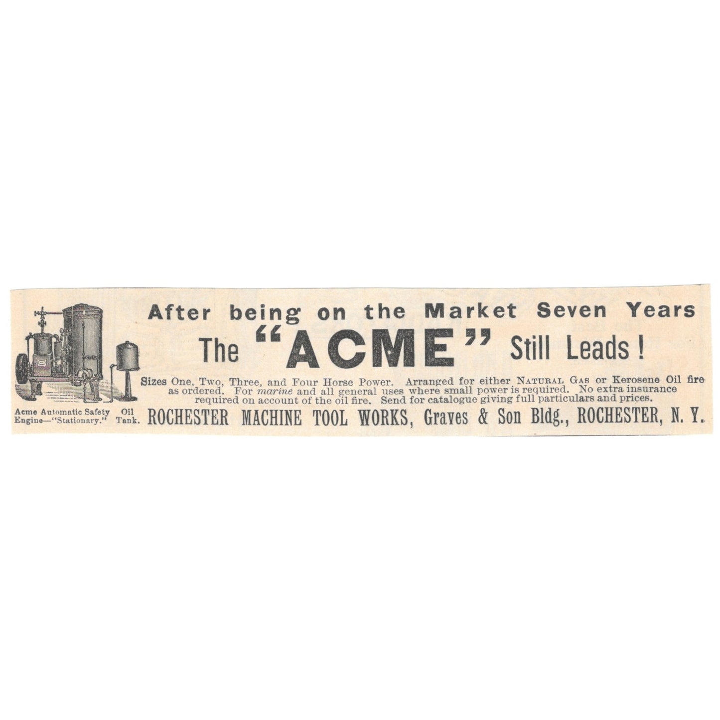Rochester Machine Tool Works Graves & Son Bldg NY Acme 1892 Magazine Ad AK6-H1