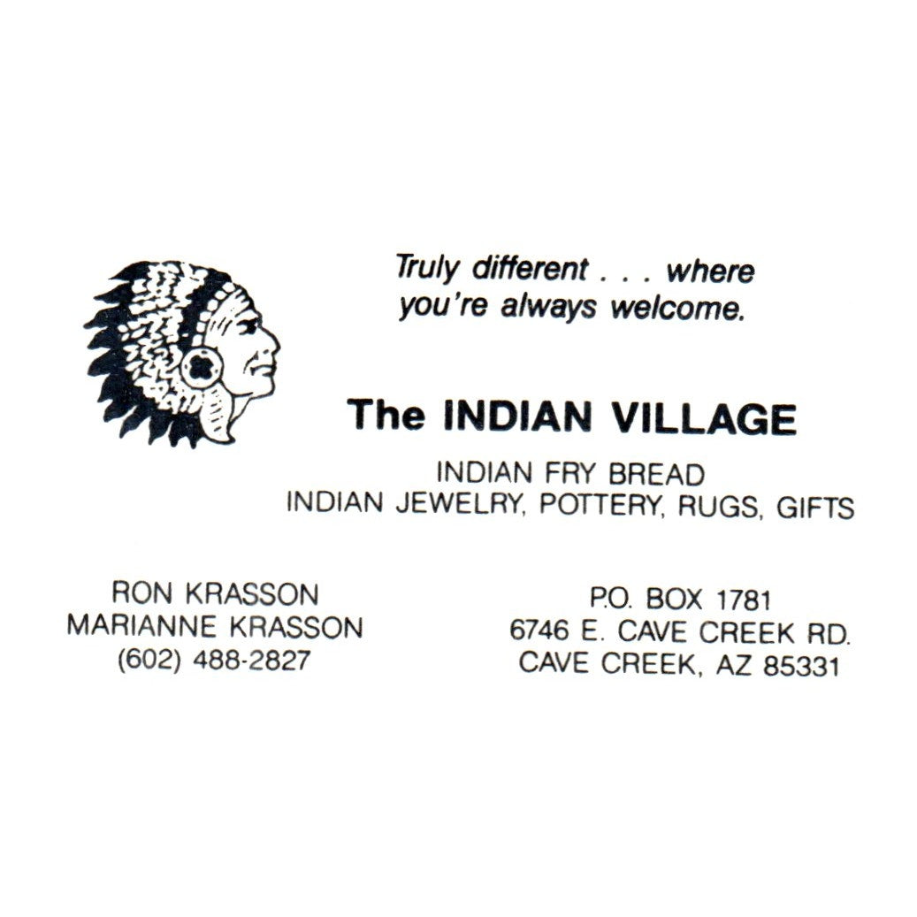 Indian Village Ron Marianne Krasson Cave Creek AZ Vintage Business Card SF3-B1