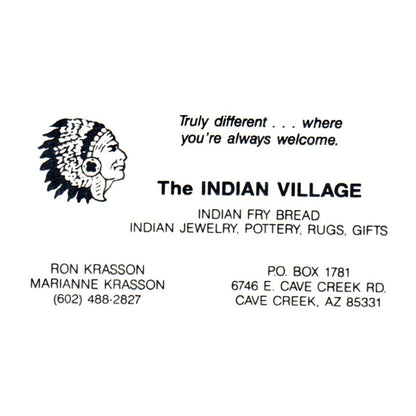 Indian Village Ron Marianne Krasson Cave Creek AZ Vintage Business Card SF3-B1