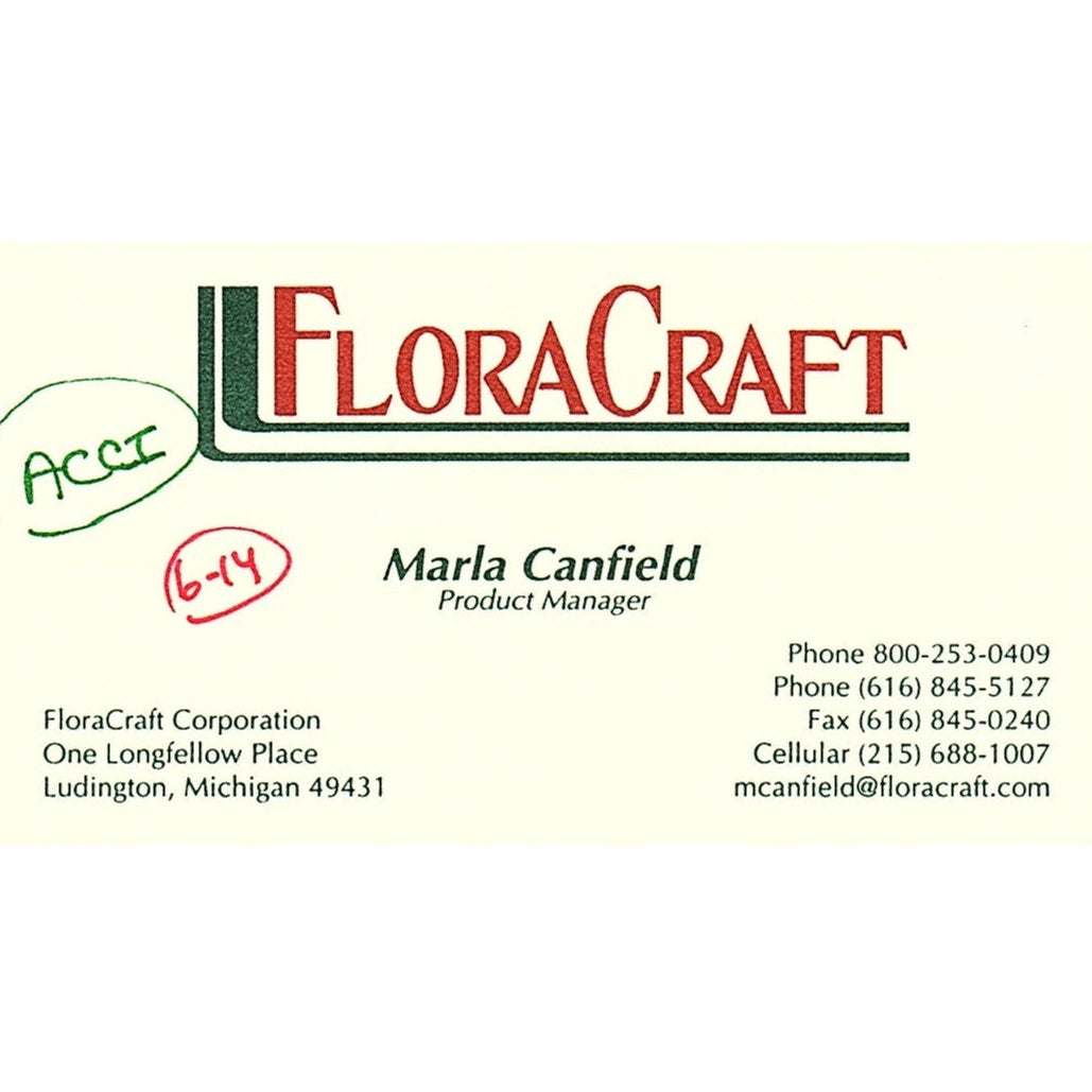 FloraCraft Marla Canfield Ludington MI Vintage Business Card SC9-B9