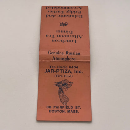 Jar-Ptiza Inc Restaurant Fire Bird Boston MA Vintage Matchbook Cover TB8-MB2-3