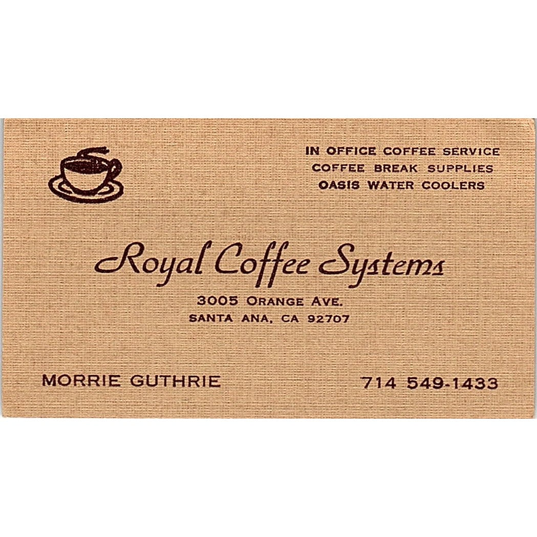 Morrie Guthrie Royal Coffee Systems Santa Ana CA Vintage Business Card SD9-B10