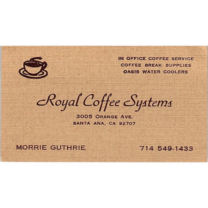 Morrie Guthrie Royal Coffee Systems Santa Ana CA Vintage Business Card SD9-B10