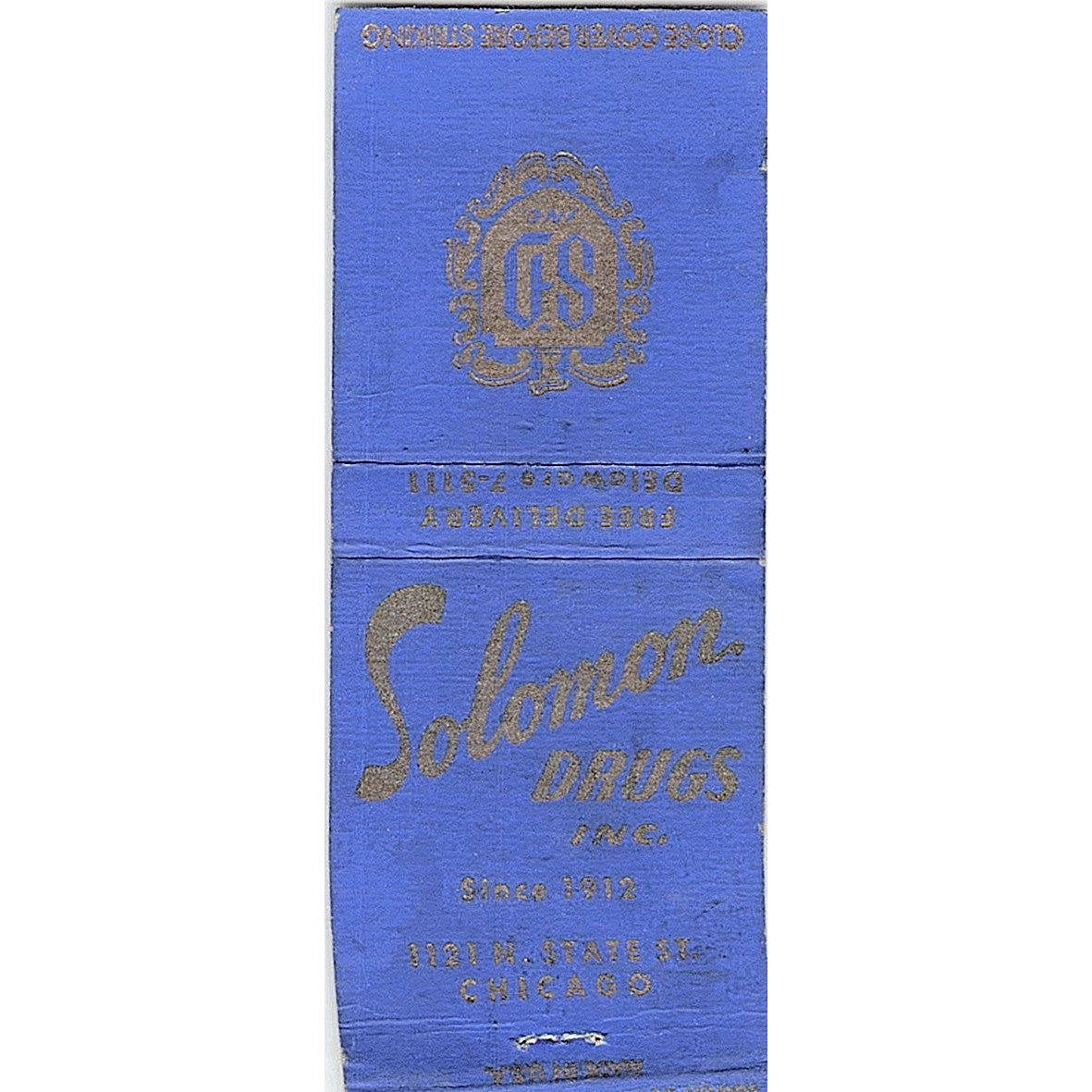 Solomon Drugs Inc Chicago Vintage Matchbook Cover SC7-Y6