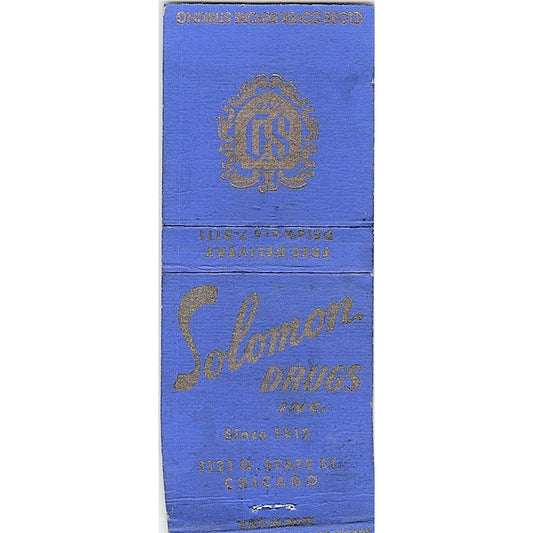 Solomon Drugs Inc Chicago Vintage Matchbook Cover SC7-Y6