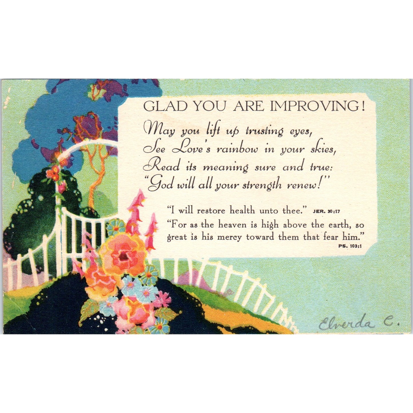 c1910 Glad You Are Improving Psalm 103:1 John Winsch Back Antique Postcard PD8