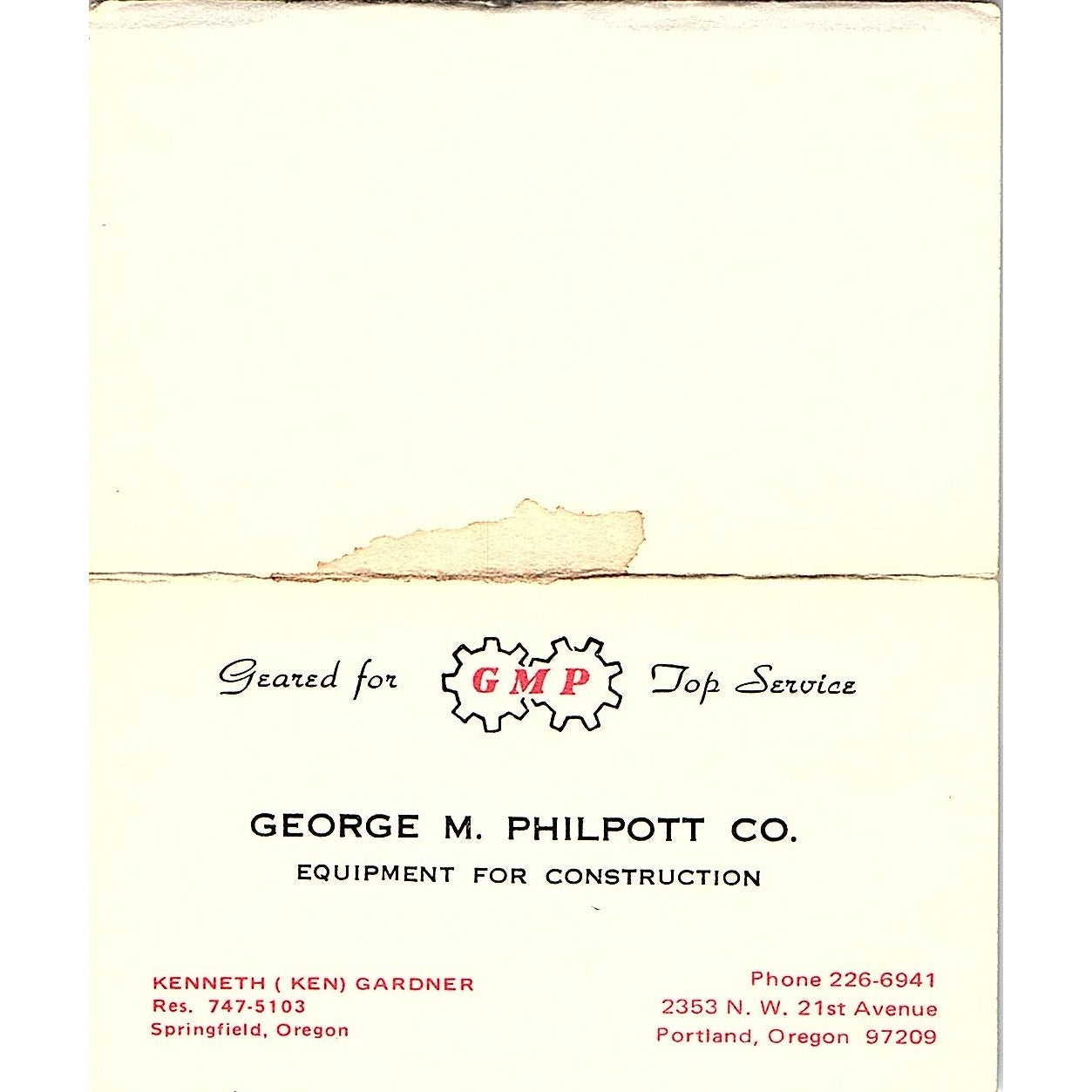 George M Philpott Co Construction Springfield Portland OR Business Card SD9-B3