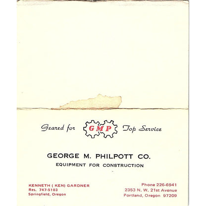 George M Philpott Co Construction Springfield Portland OR Business Card SD9-B3