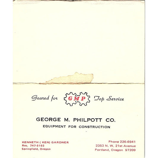 George M Philpott Co Construction Springfield Portland OR Business Card SD9-B3