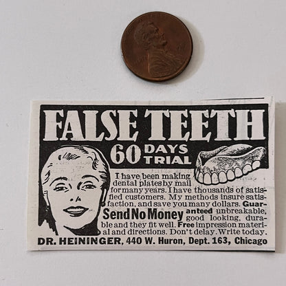 Dr. Heininger False Teeth Chicago IL 1936 Ad SAG4-M4