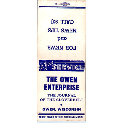The Owen Enterprise Journal Owen WI Vintage Matchbook Cover SD4-Y3