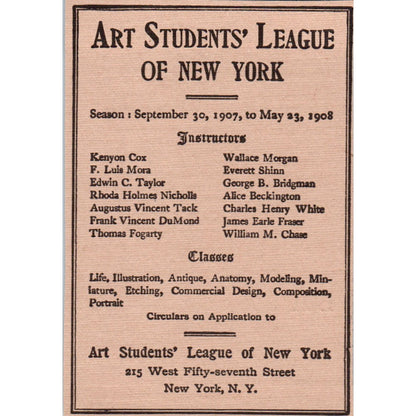 Art Students' League of New York 1908 Victorian Ad AB8-MA12