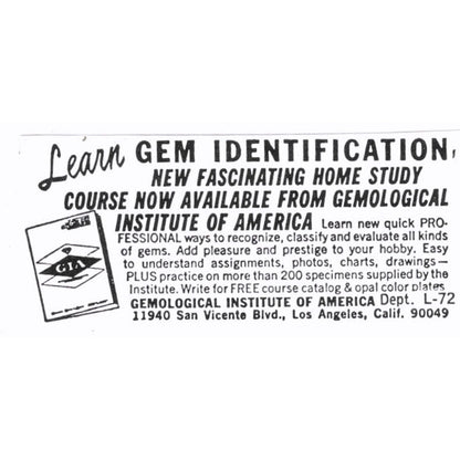 Gemological Institute of America Los Angeles CA 1972 Ad AF8-S7