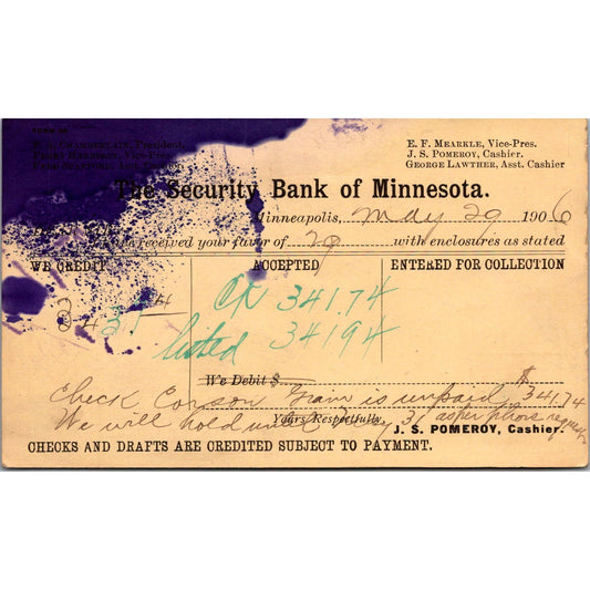 1906 The Security National Bank of Minnesota Postal Mailing Card AJ4-H1