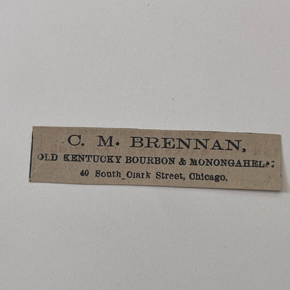 C.M. Brennan Old Kentucky Bourbon 40 South Clark St Chicago 1878 Ad AG2-M16