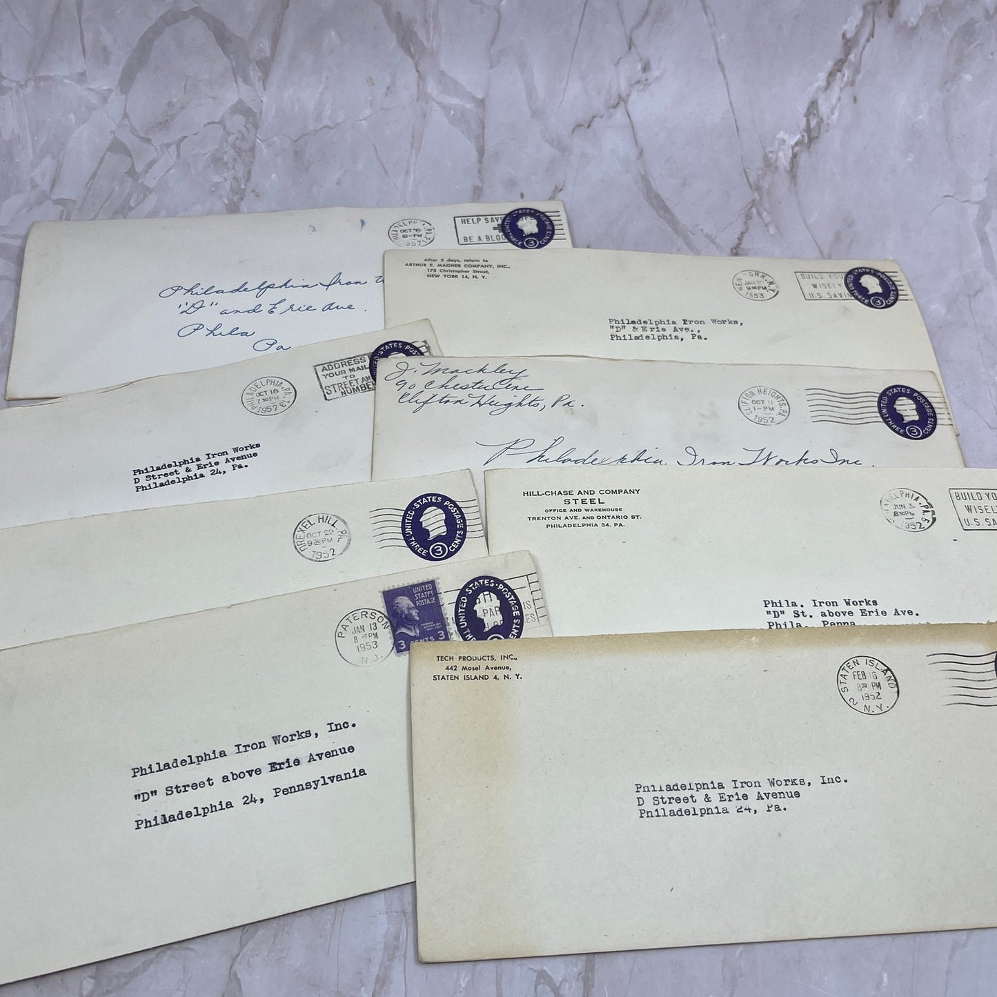 1950s Huge Lot of Philadelphia Iron Works PA Postal Cover Envelopes TG7-EB1