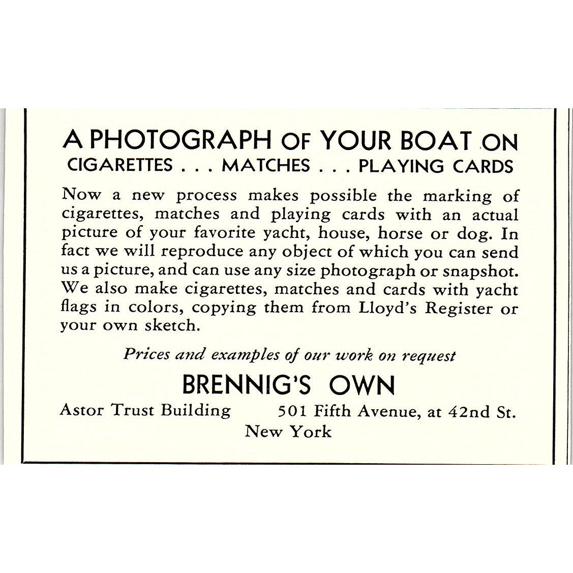 Brennig's Own Marine and Nautical Printing 5th Ave NY 1932 Ad AG2-M19