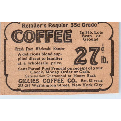 Gillies Coffee Co New York City 1922 Magazine Ad AF2-S8