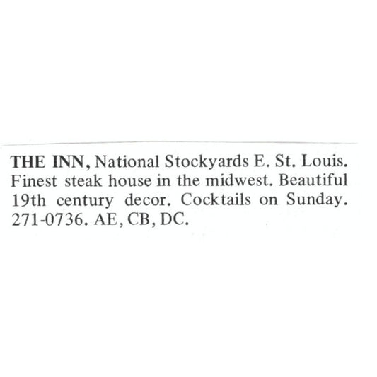 The Inn National Stockyards East St. Louis 1971 Magazine Ad AD8-O1