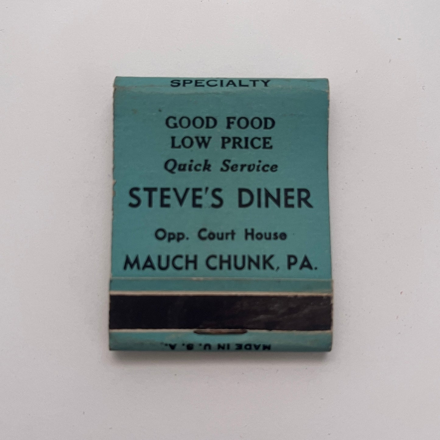 Steve's Diner Mauch Chunk PA Vintage Matchbook Cover TB8-MB-2