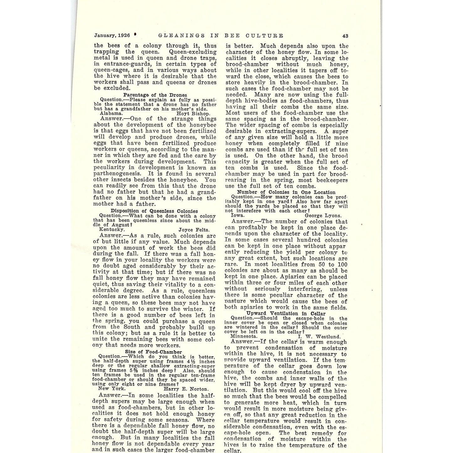 Gleaned by Asking Geo. S. Demuth 2 Page Beekeeping Article 1926 AG3-9