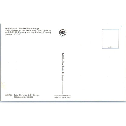 Dunlapsville Indiana Burr Arch Type Covered Bridge Postcard PC7