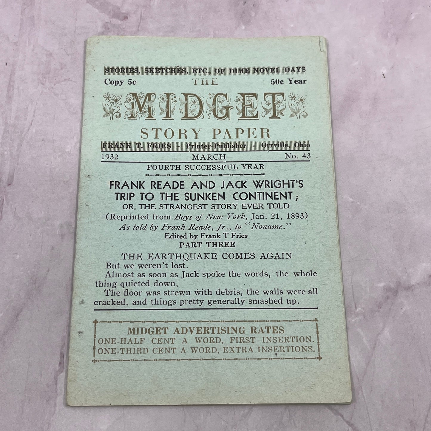 1932 The Midget Story Paper Frank T Fries Orrville Ohio TB8-OD
