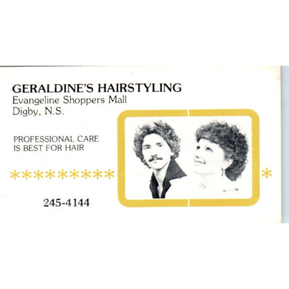 Geraldine's Hairstyling Digby Nova Scotia Vintage Business Card SD8-B10