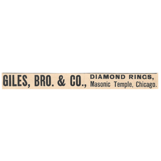 Giles, Bro & Co Diamond Rings Masonic Temple Chicago 1892 Magazine Ad AB6-SM1