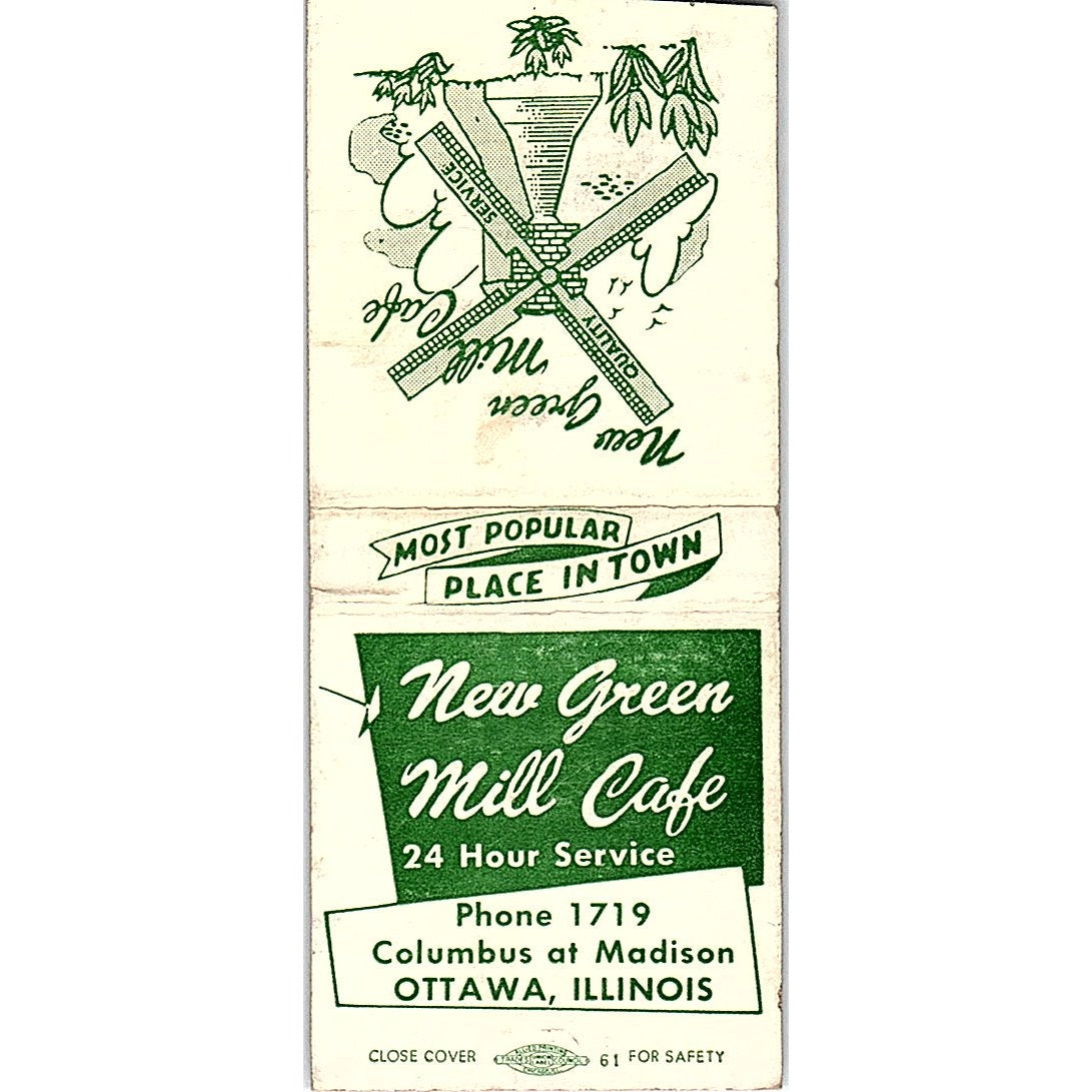 New Green Mill Cafe Ottawa IL Vintage Matchbook Cover SF3-Y9