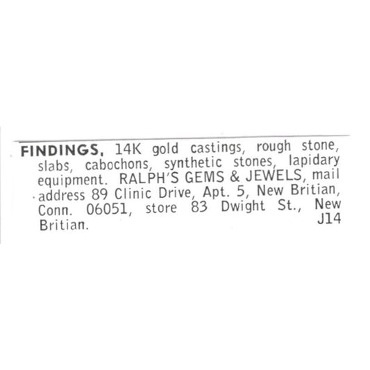 Ralph's Gems and Jewels Findings New Britain Connecticut 1972 Ad AF8-S25