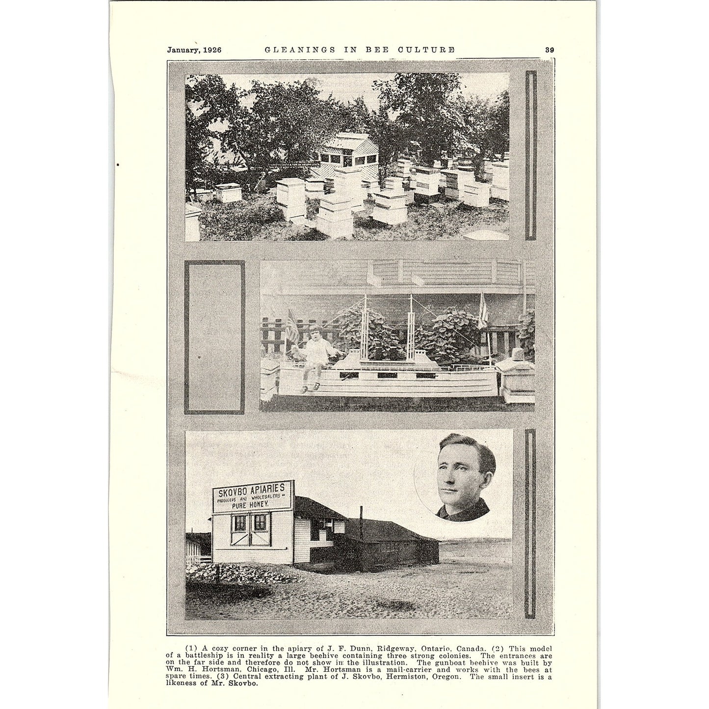 J.F. Dunn Apiary Ridgeway, Wm H Hortsman Beehive, J.Skovbo Hermiston 1926 AG3-9