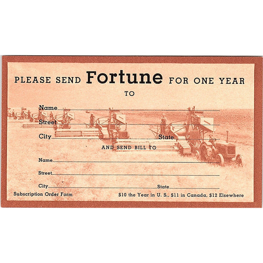 1935 Fortune Magazine Subscription Form Blank Postal Mailing Card 1935 AG3-2