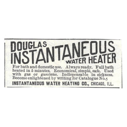 Douglas Instantaneous Water Heater Chicago c1890 Victorian Ad AE9-CH1