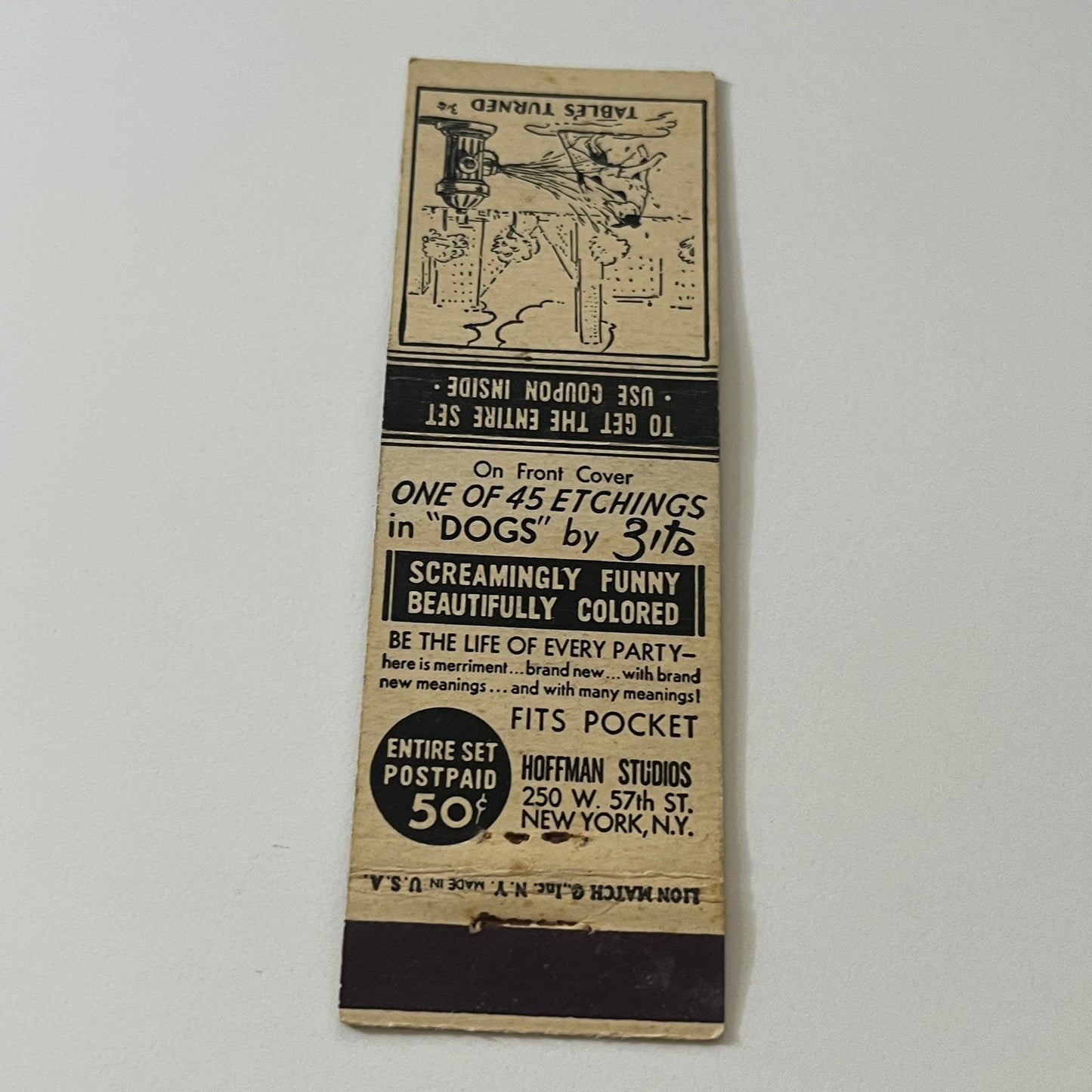 Pretty Girl Cartoon Hoffmann Studios NY Dog Etchings Matchbook Cover TB6-MB2-5