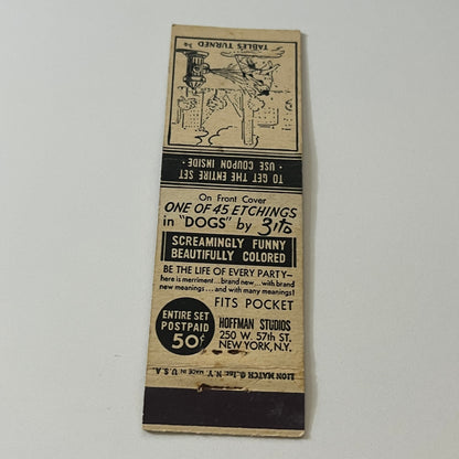 Pretty Girl Cartoon Hoffmann Studios NY Dog Etchings Matchbook Cover MB59-4