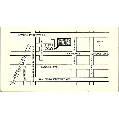 Cerritos Gardens Hospital Hawaiian Gardens CA Vintage Business Card SF3-B3