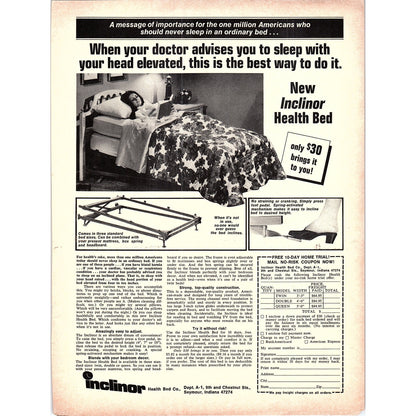 Inclinor Health Bed Co Seymour Indiana 1972 Ad AF3-13