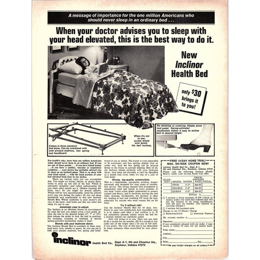 Inclinor Health Bed Co Seymour Indiana 1972 Ad AF3-13
