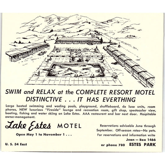 Lake Estes Motel Estes Park CO 1958 Ad AG1-H4