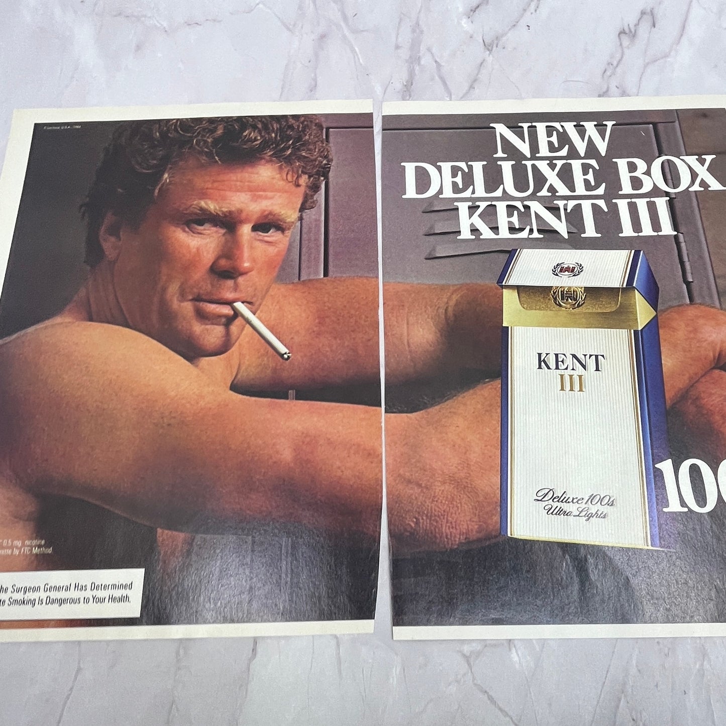 Deluxe Box Kent III Cigarettes Shirtless Guy 2 Page Ad 1984 Ad AF8-6