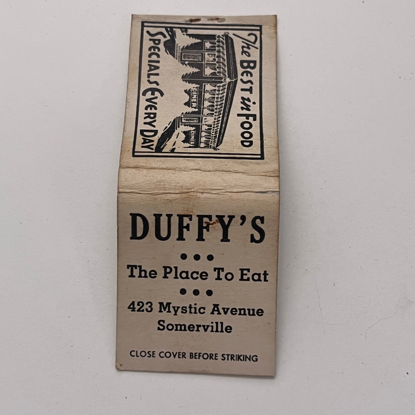 Duffy's Restaurant 423 Mystic Ave Somerville MA Vintage Matchbook Cover TB8-MB-1