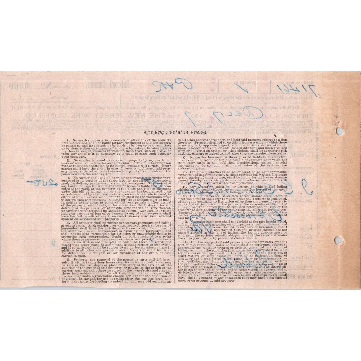 1907 The New Jersey Wire Cloth Co Trenton NJ Billhead Receipt D11