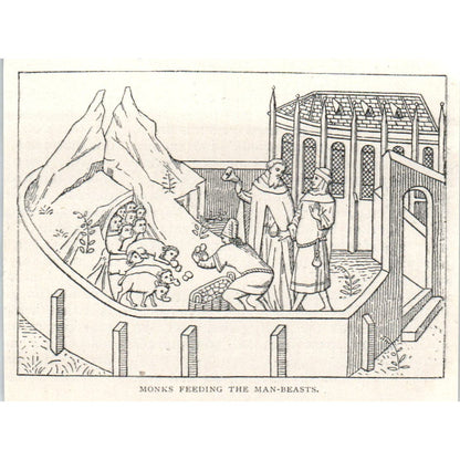 Monks Feeding the Man-Beasts 1897 Victorian Engraving AE9-TS12