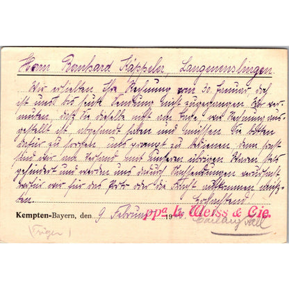 L. Weiss & Cie Kempten Langenenslingen 1920 German Reich Postcard TE2-GRQ