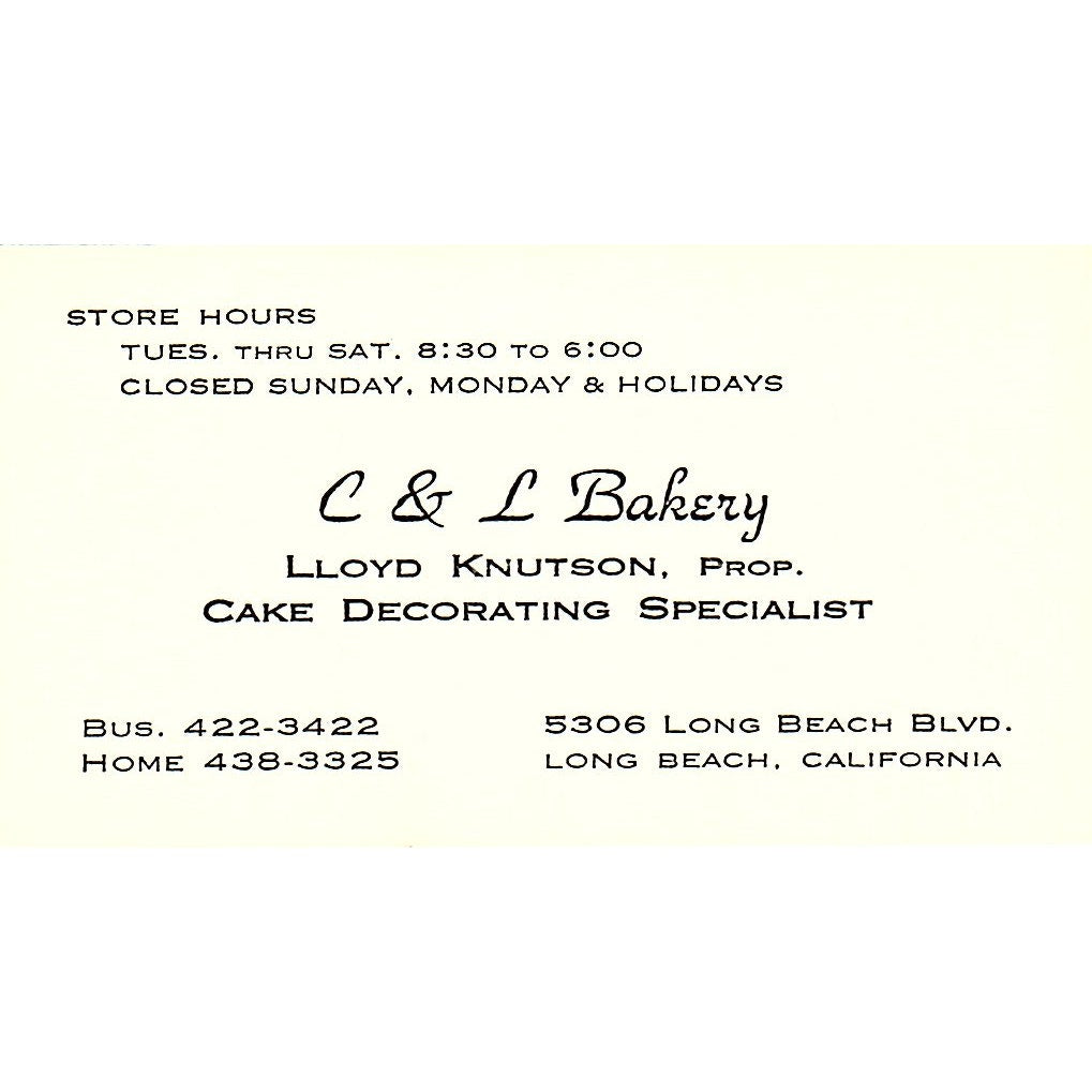C&L Bakery Lloyd Knutson Long Beach Vintage Business Card SD9-B11
