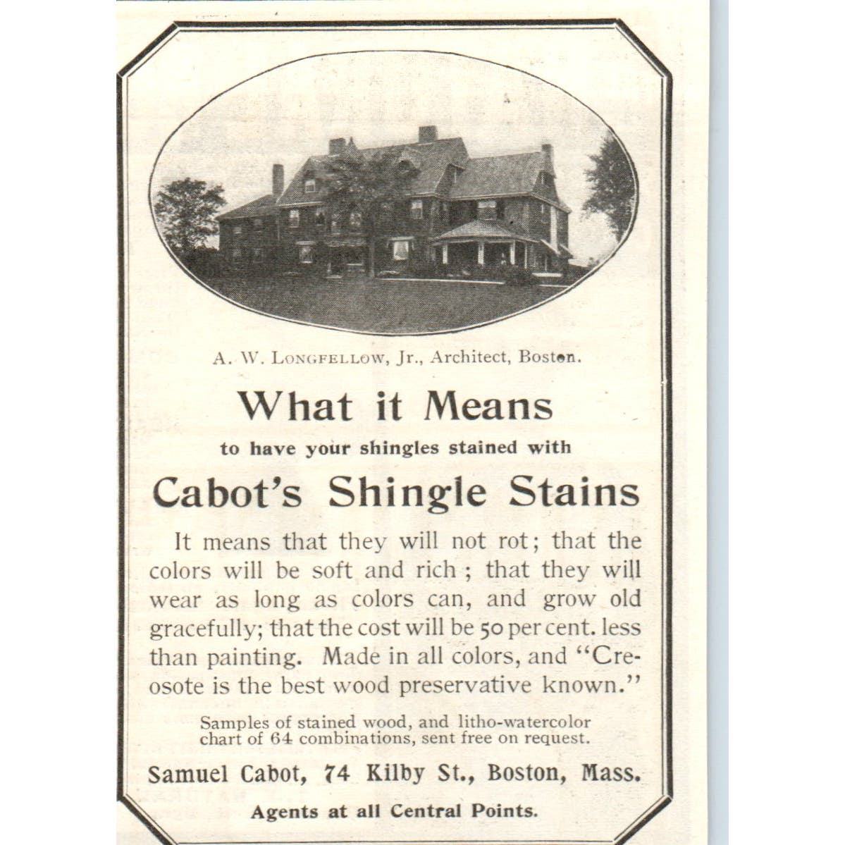 Samuel Cabot Shingle Stains Boston c1905 Original Magazine Advertisement AE7-A2